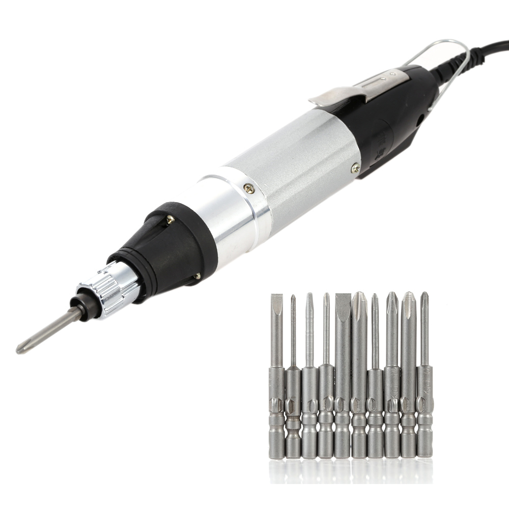 AC220V High Quality Screwdriver Kit DC Powered Electric Screwdriver with 10pcs Bits Stepless Speed Regulation Repair Tool