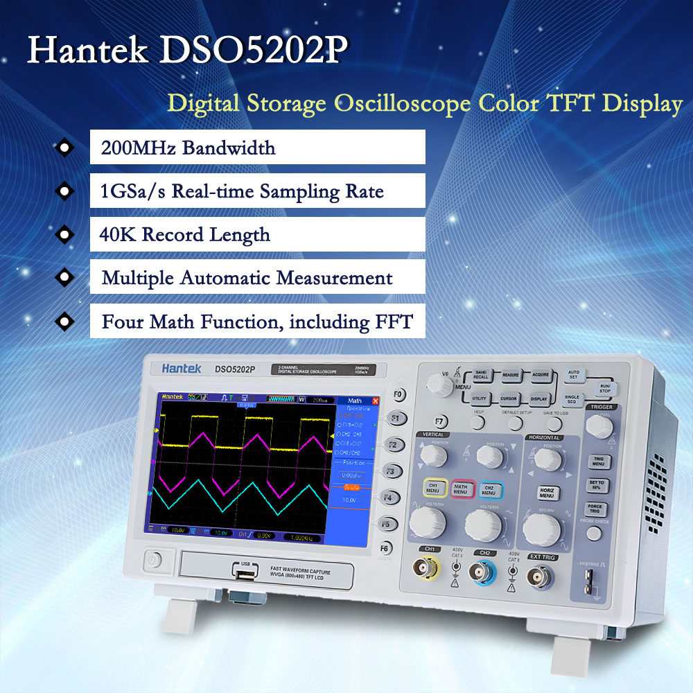 Hantek DSO5202P Professional Digital Storage Oscilloscope 2CH 200MHz 40K 1Gsa s Color TFT Display osciloscopio diagnostic tool