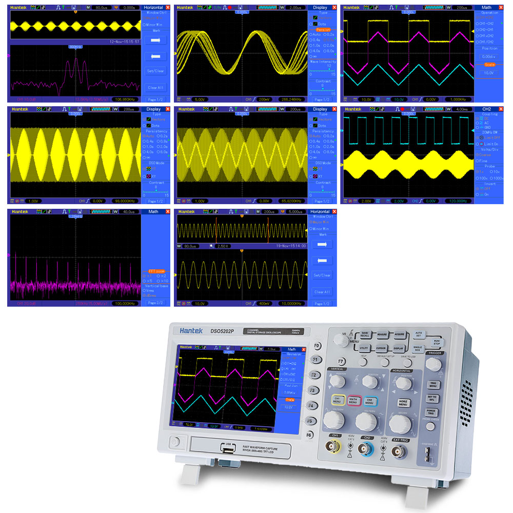 Hantek DSO5202P Professional Digital Storage Oscilloscope 2CH 200MHz 40K 1Gsa s Color TFT Display osciloscopio diagnostic tool