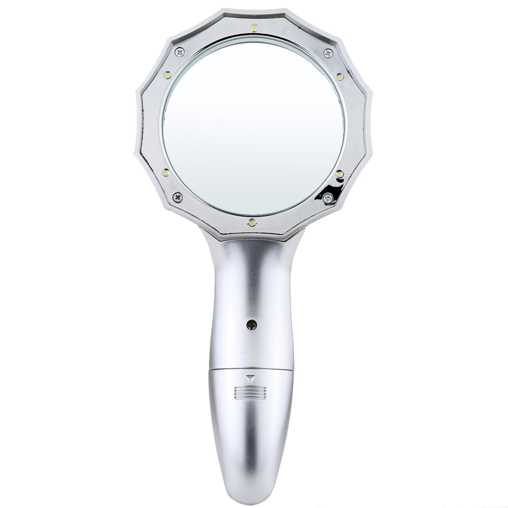 70mm 4X Handheld Lighted Stand Magnifier Magnifying Glass with 6 LED Light Multifunctional Loupe Portable Magnifying Tool