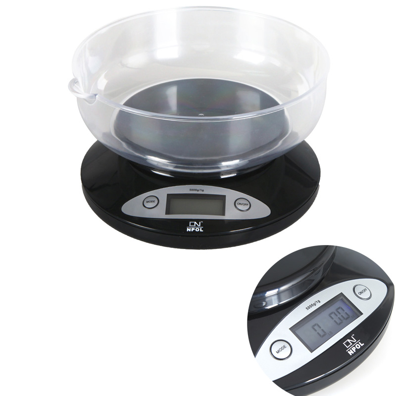 5000g 1g Electronic scale mini balance Digital Kitchen Scale Food Parcel Weighing Balance with Bowl LCD Display Blue Backlight