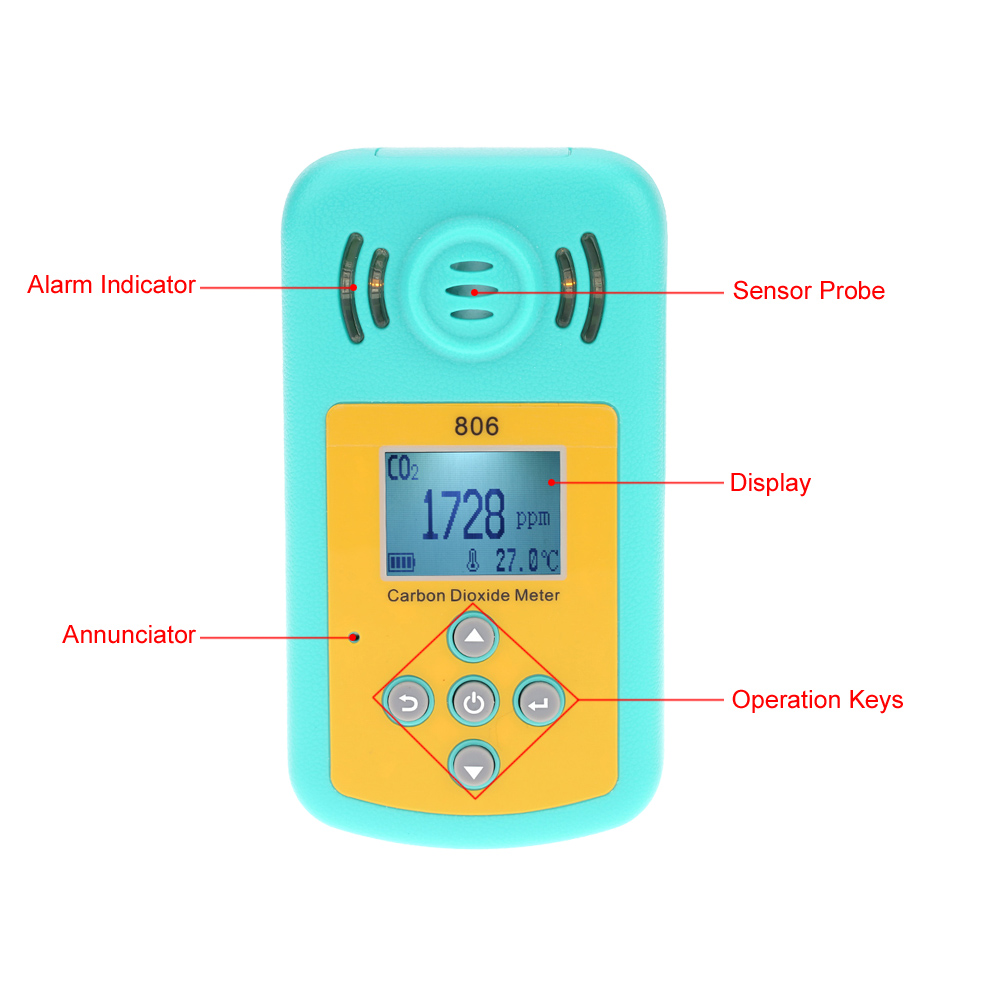 Handheld Professional Carbon Dioxide Gas Detector CO2 Meter analyzer Temperature Measurement LCD Display Alarm Value Settable