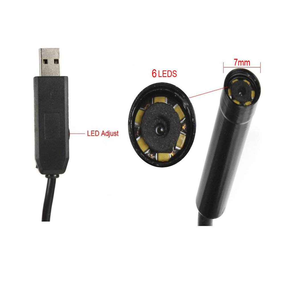 High Definition USB Endoscope Waterproof Magnifier 7mm USB Inspection Borescope Endoscope Snake Scope with 6pcs LED 5m Tube