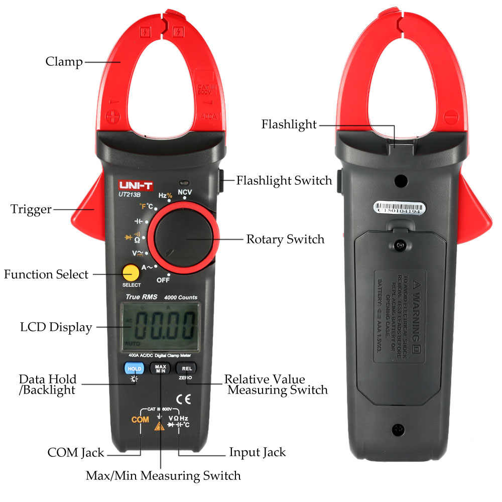UNI T Digital Clamp Meter Multimeter Current Tongs AC DC Voltage Resistance Capacitance Diode Continuity NCV Temperature Tester