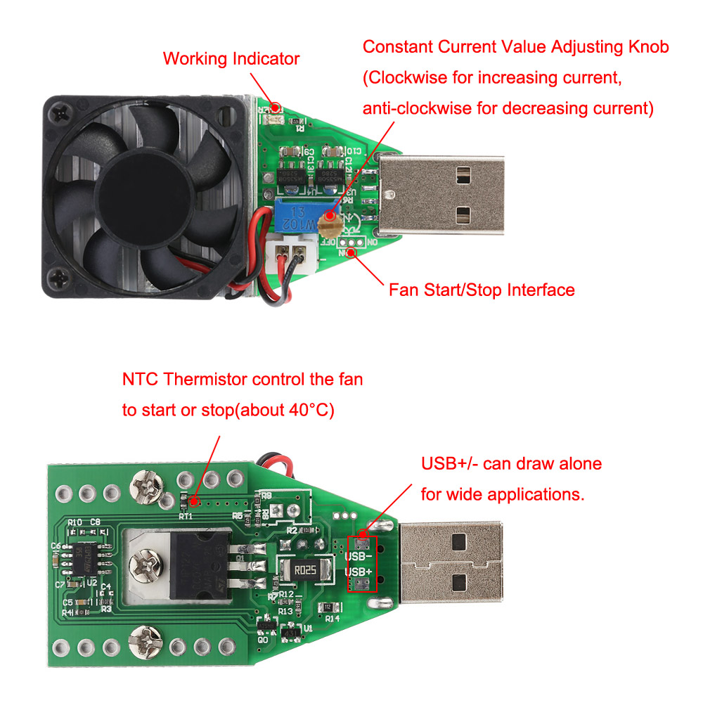 DC3.7 13V USB Adjustable Electronic Load Module Constant Current Electronic Load 0.15 3.00A Power Tester