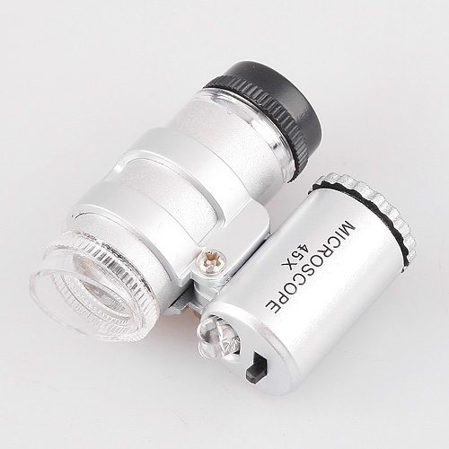 45X 2 LED Mini Microscope Silver Portable Magnifier Pocket Jeweler Loupes Glass Lens Magnifying Glass Optical Instruments