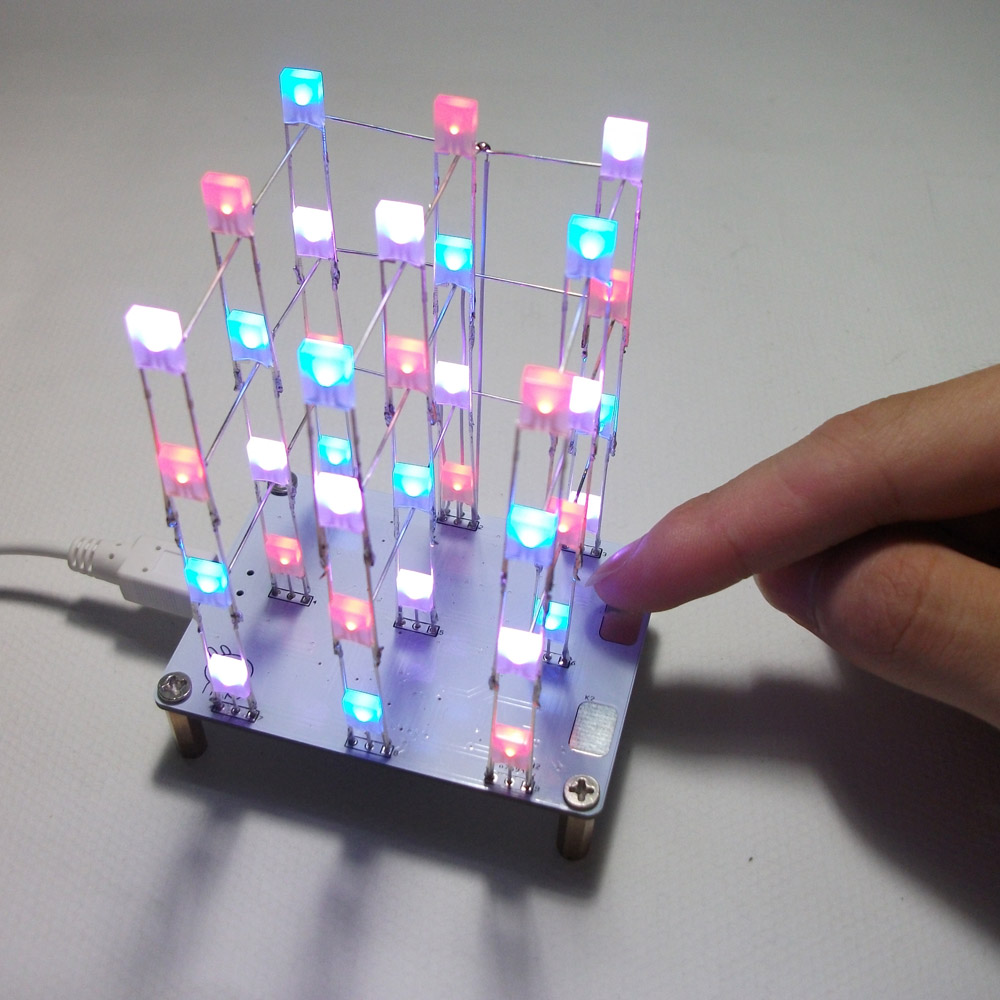 DIY Electronic LED Display Kit 3*3*4 Color 40pcs LEDs Light Cube Sound/Light Control DIY LED ...