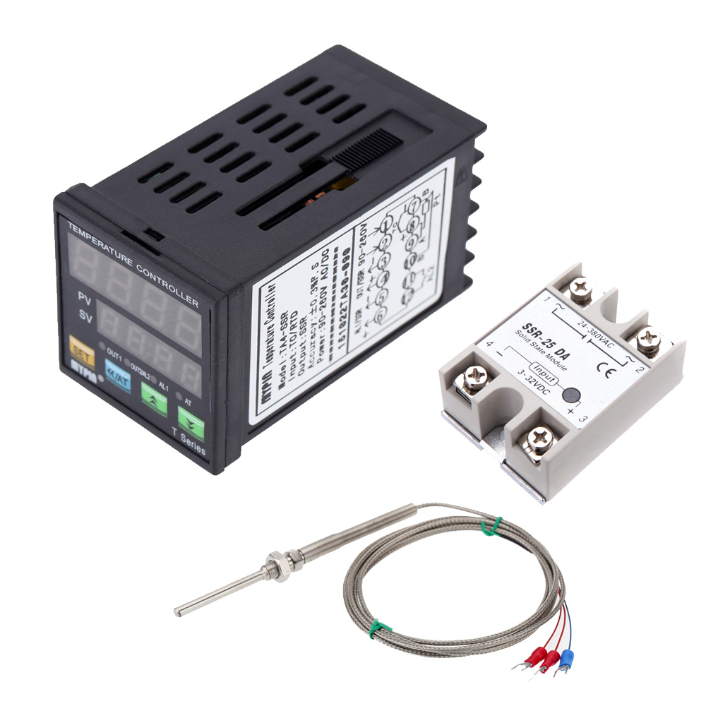PID Temperature Controller Kit, AC100‑240V Digital Display Universal Thermostat With SSR Solid State Relay, Support K, J, E, N Thermocouple,Automatic Temperature Control Instrument (48 X 48mm