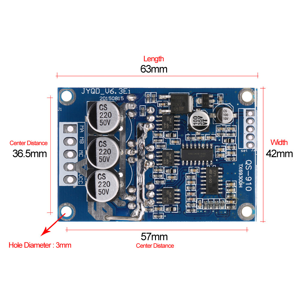 DC 12-36V 20A 500W Brushless Motor Controller – PWM Balanced Hall Driver Board JYQD_V6.3E1