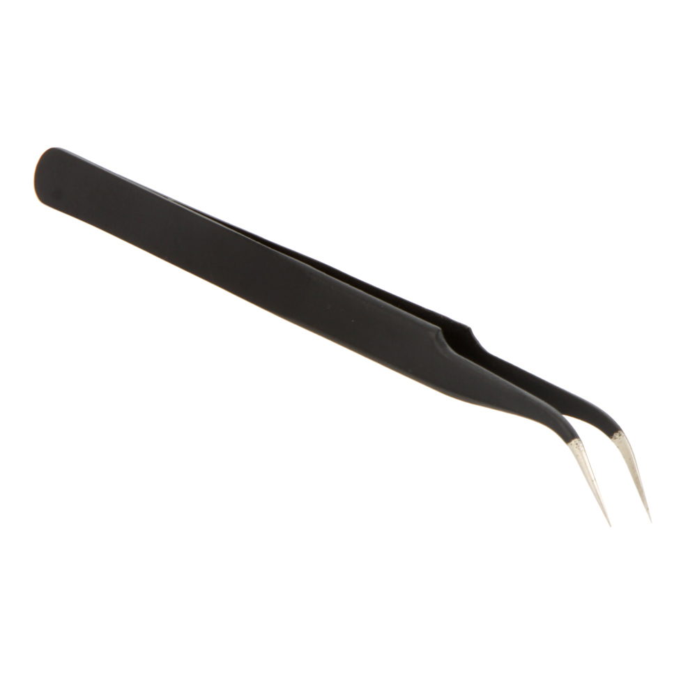 thumbnail image 2 of Aoje-Link ESD-17 Professional Anti-Static Precision Technology Tweezers, Non-magnetic Fine Tip Curved, Stainless Steel Plastic Coated, Full Length 125mm, Black, 4pcs 2 of 12